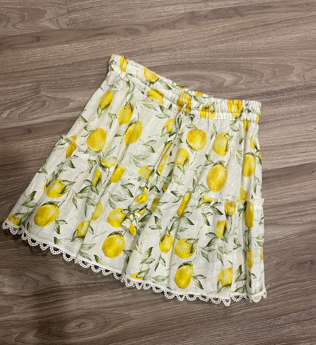 Lemon print linen mini skirt