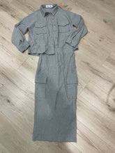 Load image into Gallery viewer, Heather grey ribbed cargo skirt set