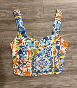 Majolica linen bustier top