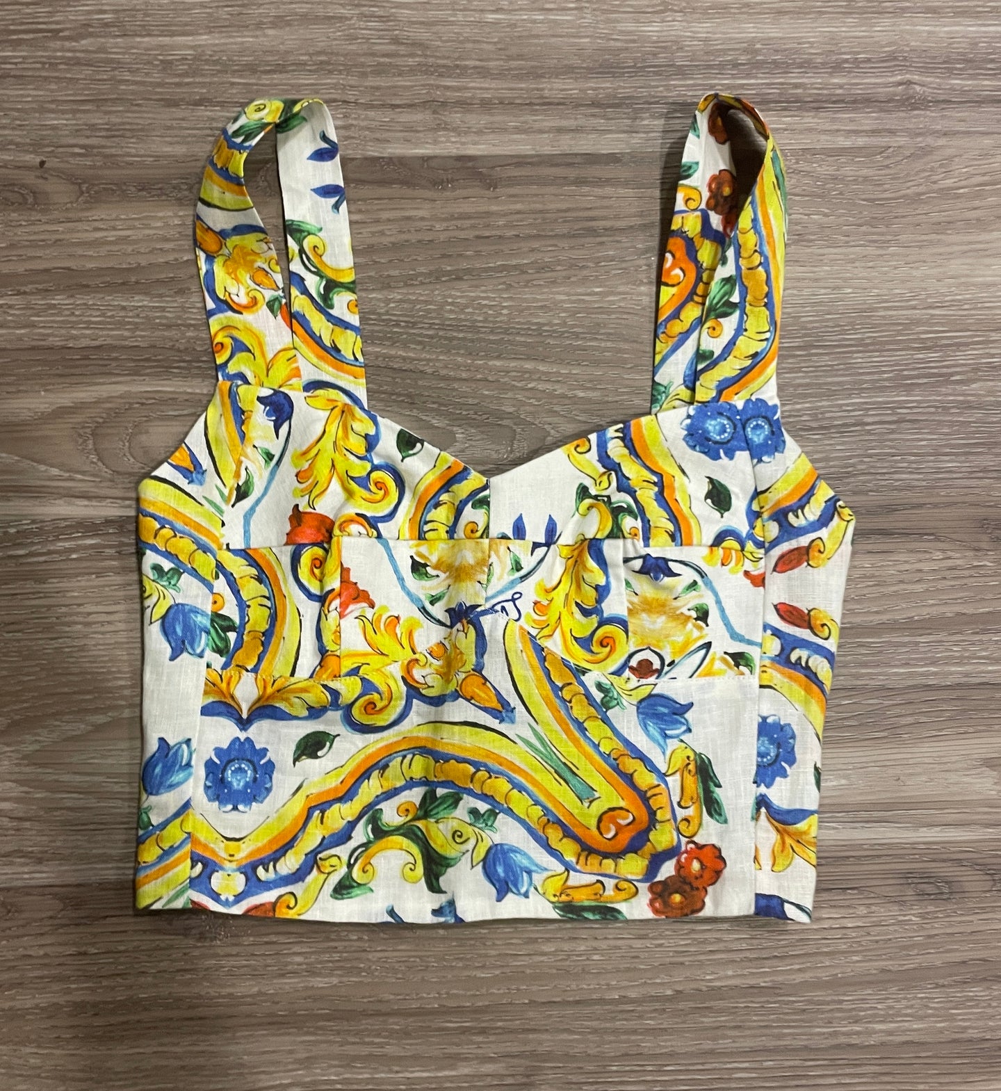 Printed linen bustier top