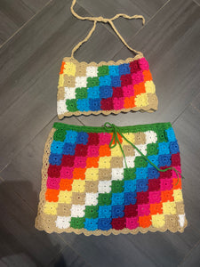 Crochet top and mini skirt