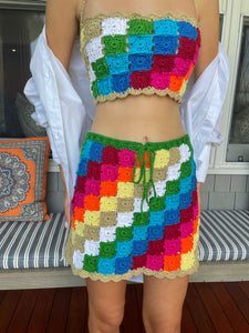 Crochet top and mini skirt