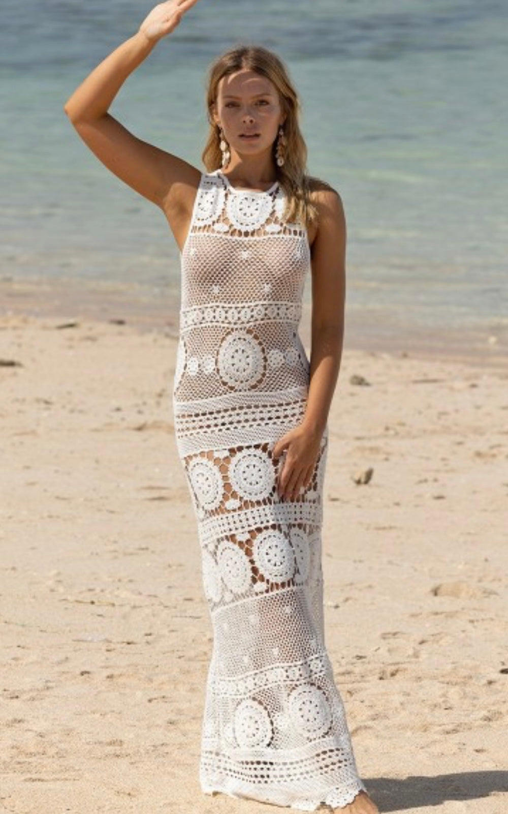 White crochet best sale maxi dress